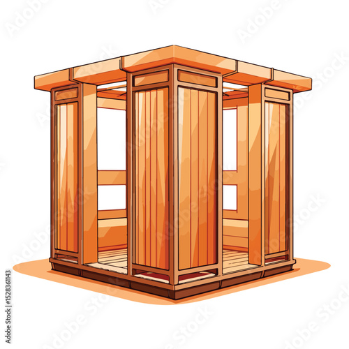 Modern Wooden Booth Stand with Orange Lines Vector Illustration for Events and Exhibitions