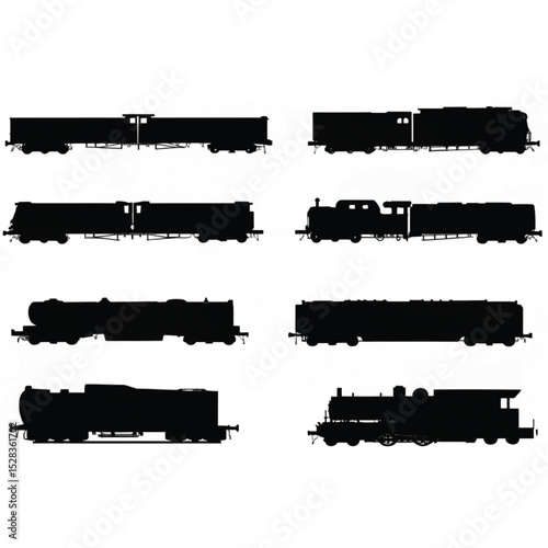 Train engine different shapes vector silhouette