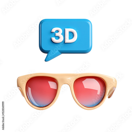 Conceptual 3d glasses and speech bubble depicting three dimensional entertainment and technology with modern design