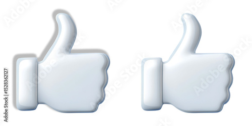 Rendered 3d thumbs up icons displayed side by side in a contrasting composition for concepts of agreement and support.
