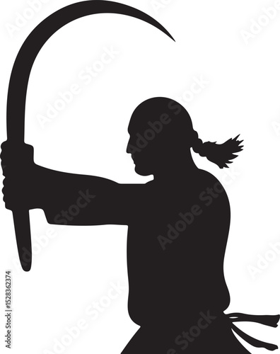Silhouette of a Man Holding a Scythe Harvesting