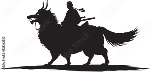Silhouette of a Samurai Riding a Dragon