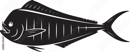 Black and White Silhouette of a Mahi Mahi Fish