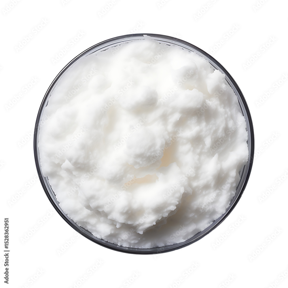 Obraz premium Round container with white foamy soap isolated on transparent background