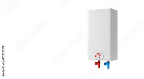 Domestic Water Heater: A pristine, contemporary water heater unit, efficiently designed for modern living, presents a sleek solution to household hot water needs.