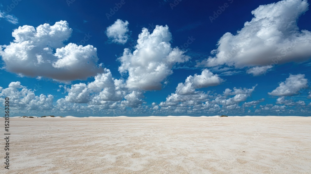 Ultra quality image of vast expanse of white sand dunes under a clear blue sky with fluffy white clouds. Ultra quality image of vast expanse of white sand dunes under a clear blue sky with fluffy white clouds.