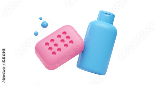 Bath Essentials: A fresh perspective on essential bath time products, a captivating display of a bubbly soap and bottle. Perfect for illustrating hygiene, cleanliness, and self-care.