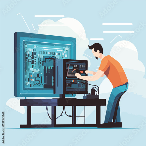 Professional Computer Screen Technology Hardware User Making Maintenance. Digital Tech Concept.