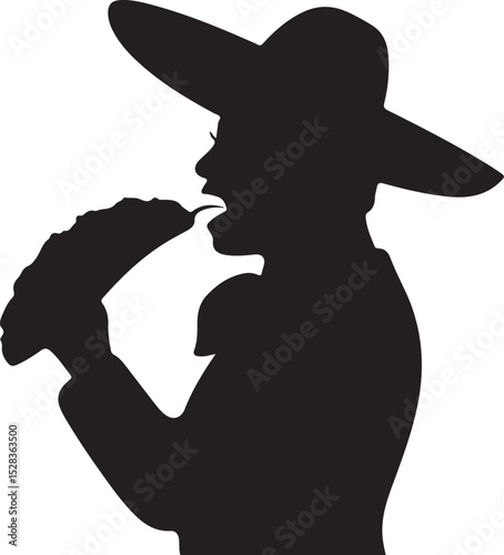Silhouette of a Mariachi Eating a Taco