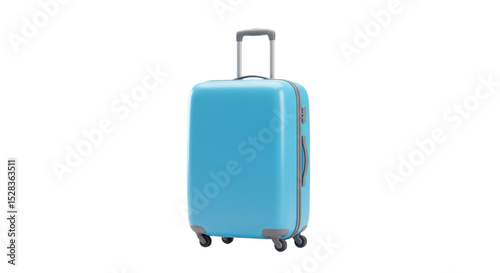 Light Blue Suitcase: A vibrant light blue suitcase stands ready for travel, featuring smooth surfaces and sturdy wheels. It embodies ease, mobility, and the anticipation of adventure. 