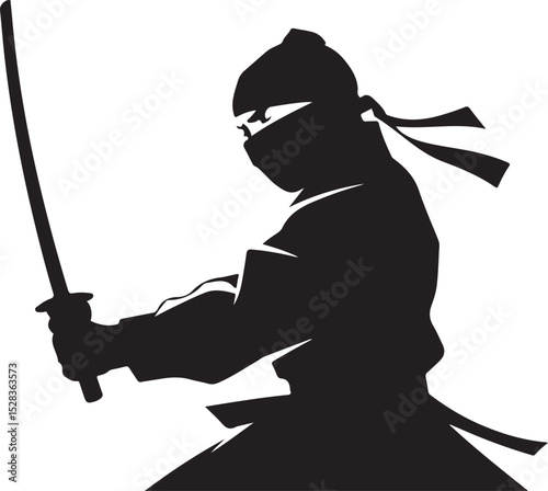 Silhouette of a Ninja Warrior Holding a Katana Sword
