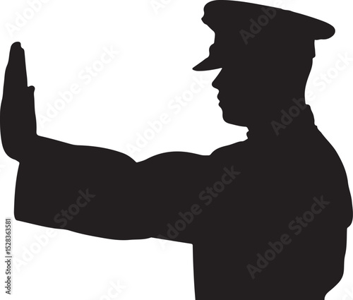 Police Officer Silhouette Signaling Stop Hand Gesture