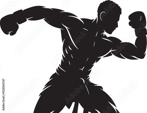 Muscular Boxer Silhouette in Fighting Stance