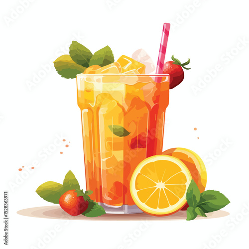 Vibrant Vector Illustration of Delicious Juice Drink Isolated on White Background