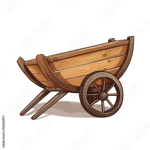 Detailed Wooden Wheelbarrow Drawing Illustration for Transport-related Designs