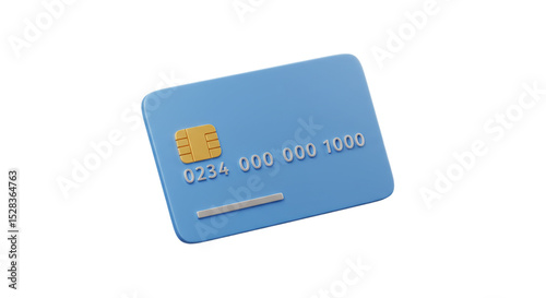 Digital Payment: A minimalistic illustration of a sleek blue credit card, showcasing essential design elements with a subtle gleam. 