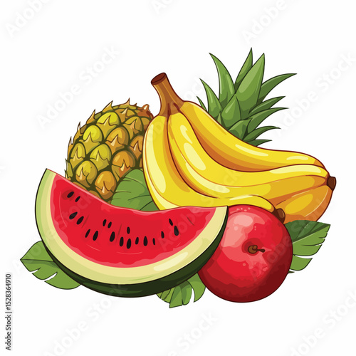 Vibrant tropical watermelon and bananas, a symbol of freshness and deliciousness