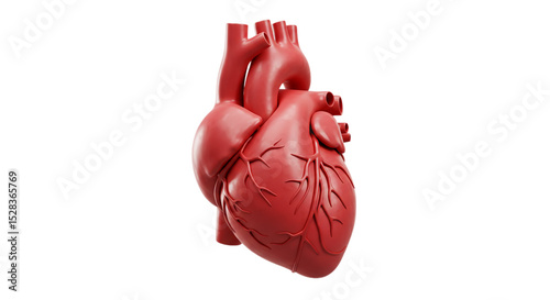 Anatomical Heart: A detailed, photorealistic rendering of a human heart, the vital organ of the human body, isolated on a clean backdrop, showcasing the intricacies of this essential structure.