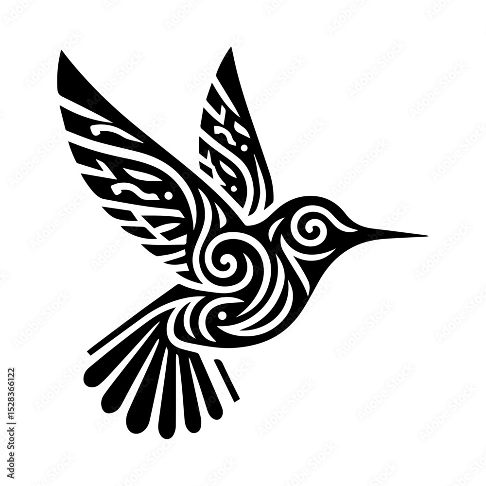 Obraz premium Tribal black vector hummingbird drinking nectar.