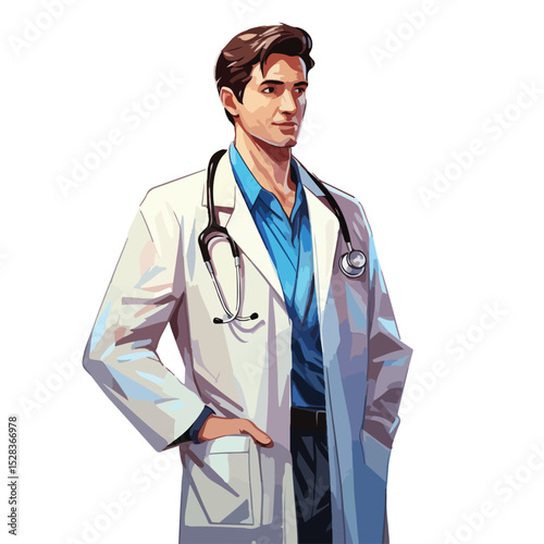 Professional Male Medical Doctor Vector Illustration Isolated on White Background