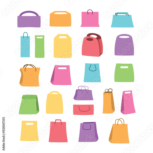 Colorful Shopping Bags Illustration Featuring Various Styles and Design Types Collection