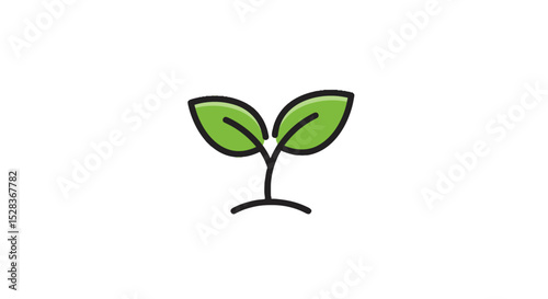 Simple green sprout illustration with two leaves on white background  
