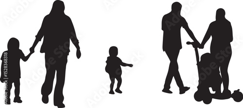 Parents care for kids vector silhouette