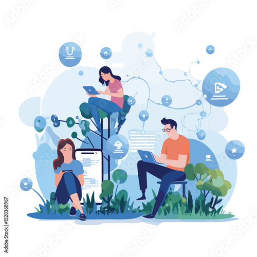 Professional Social Media Network Chatting Online Web Connection Illustration for Marketing Campaigns