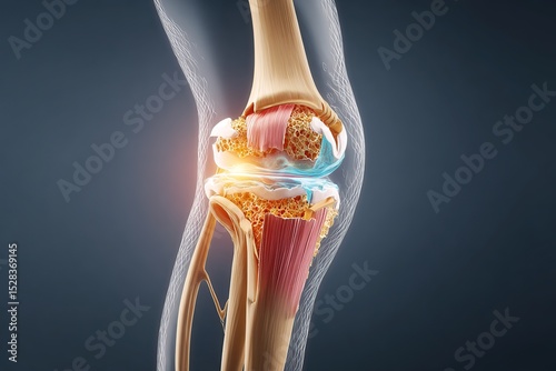 Infographic shows knee joint structure, highlighting ligaments, cartilage, and bones for health awareness.