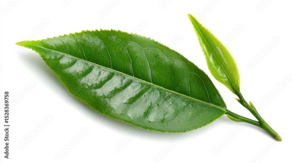Obraz premium Ultra quality image of green tea leaf isolated on white background.