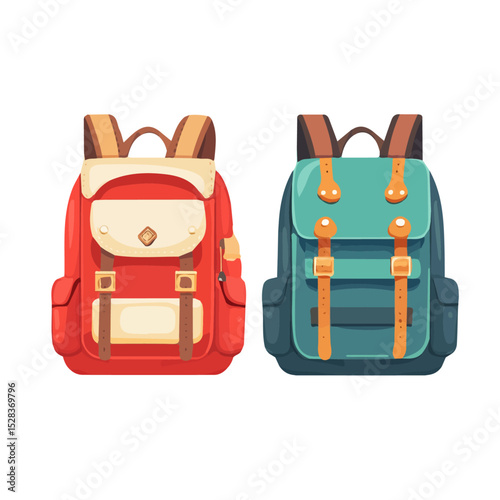 2D flat Backpacks vector illustration, isolated on a white background.