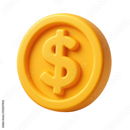 Cartoon plastic 3d icon dollar coin icon with transparent background, perfect for financial and business projects