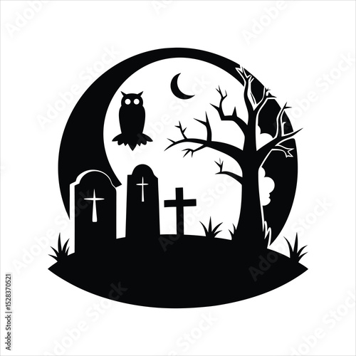 Gothic Graveyard Scene with Owl Silhouette