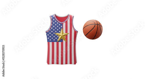 Basketball and Jersey: An eye-level shot of an American basketball jersey, paired with a basketball, perfectly embodies the spirit of the game and patriotism.
