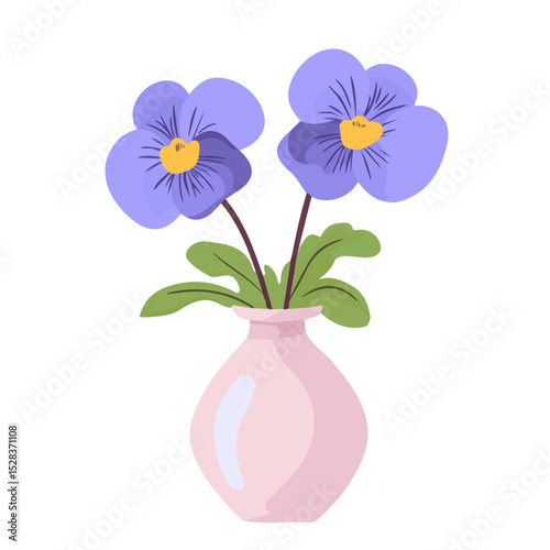 2D flat A Wild Pansy In A Vase illustration vector, isolated on a white background.