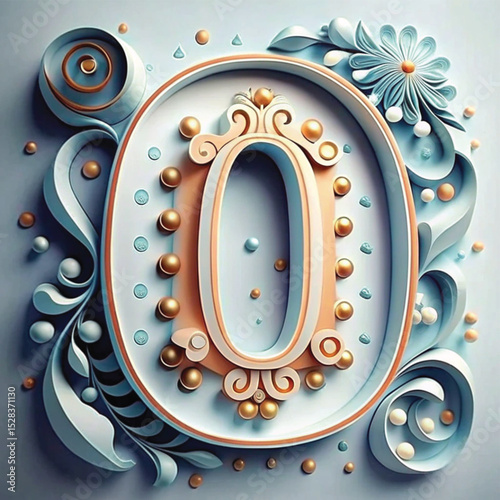 Decorative paper craft number zero with floral elements and beads  
