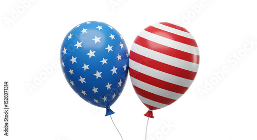 Celebrating Freedom: Two balloons, emblazoned with patriotic star and stripe designs, float in unity against a pristine backdrop, embodying the spirit of independence.