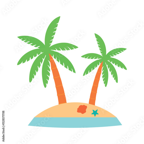 tropical island with palm trees. minimalistic sticker illustration. Flat vector color icon