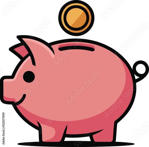 Finance and Budget App Logo– Piggy Bank Vector with Coin Symbol