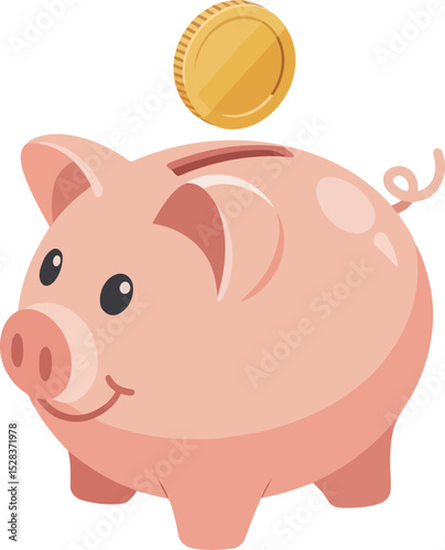 Flat Design Piggy Bank Vector For Banking Presentations And Infographics