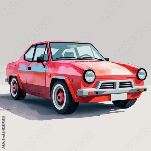 Pixel car vector. Watercolor vehicle with retro 8-bit form and soft coloring.