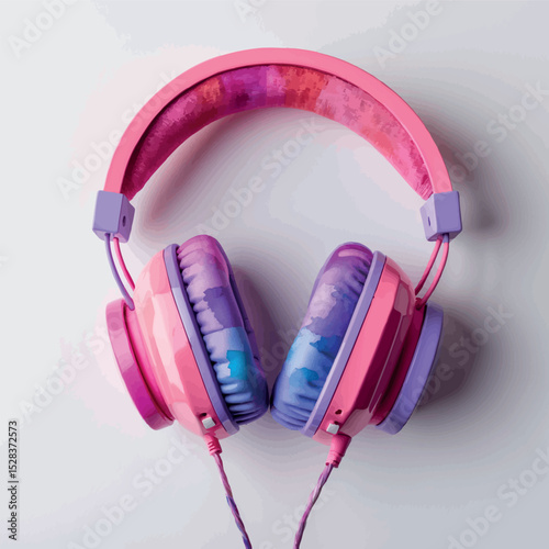 Pixel headphones vector. Watercolor music gadget in fun 8-bit look.