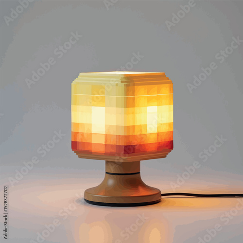 Pixel lamp vector. Watercolor light source in cozy 8-bit style.