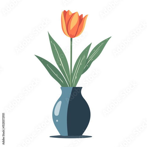 2D flat A Tulip In A Vase vector illustration, isolated on a white background.