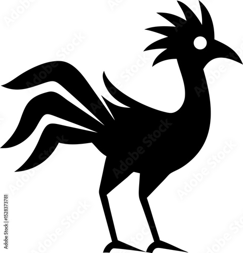 Black Silhouette of Secretary Bird with Long Legs and Simplified Clean Shape