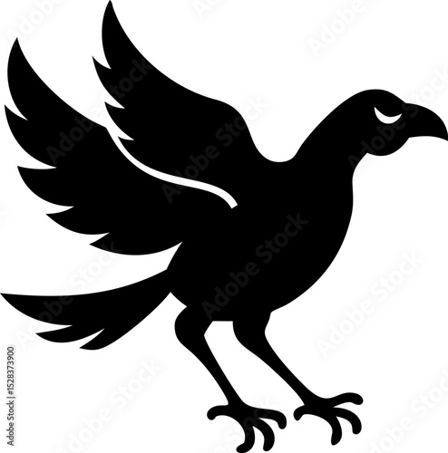 Stylized Silhouette of Secretary Bird Walking with Long Legs and Crest Feathers
