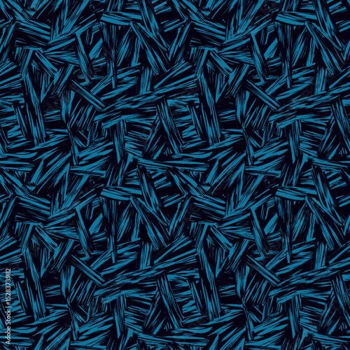 Abstract black and blue grunge seamless pattern. Urban art texture with paint strokes, splashes, chaotic ink lines, patches. Graffiti sport style vector background. Funky repeated all-over design