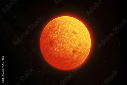 Glowing sun in space with textured surface amidst dark cosmic background photo