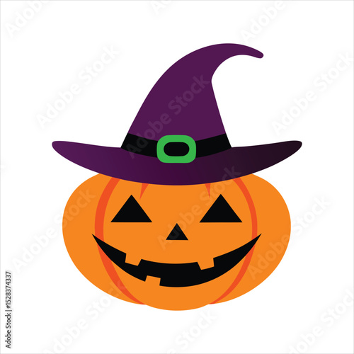 Scary Pumpkin in Witch Hat Silhouette Line Art
