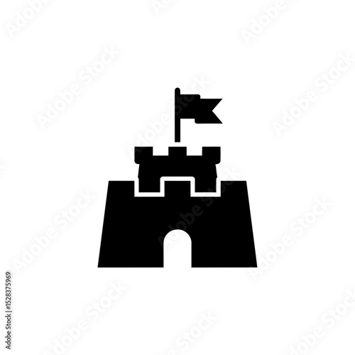 Summer sandcastle icon with flag